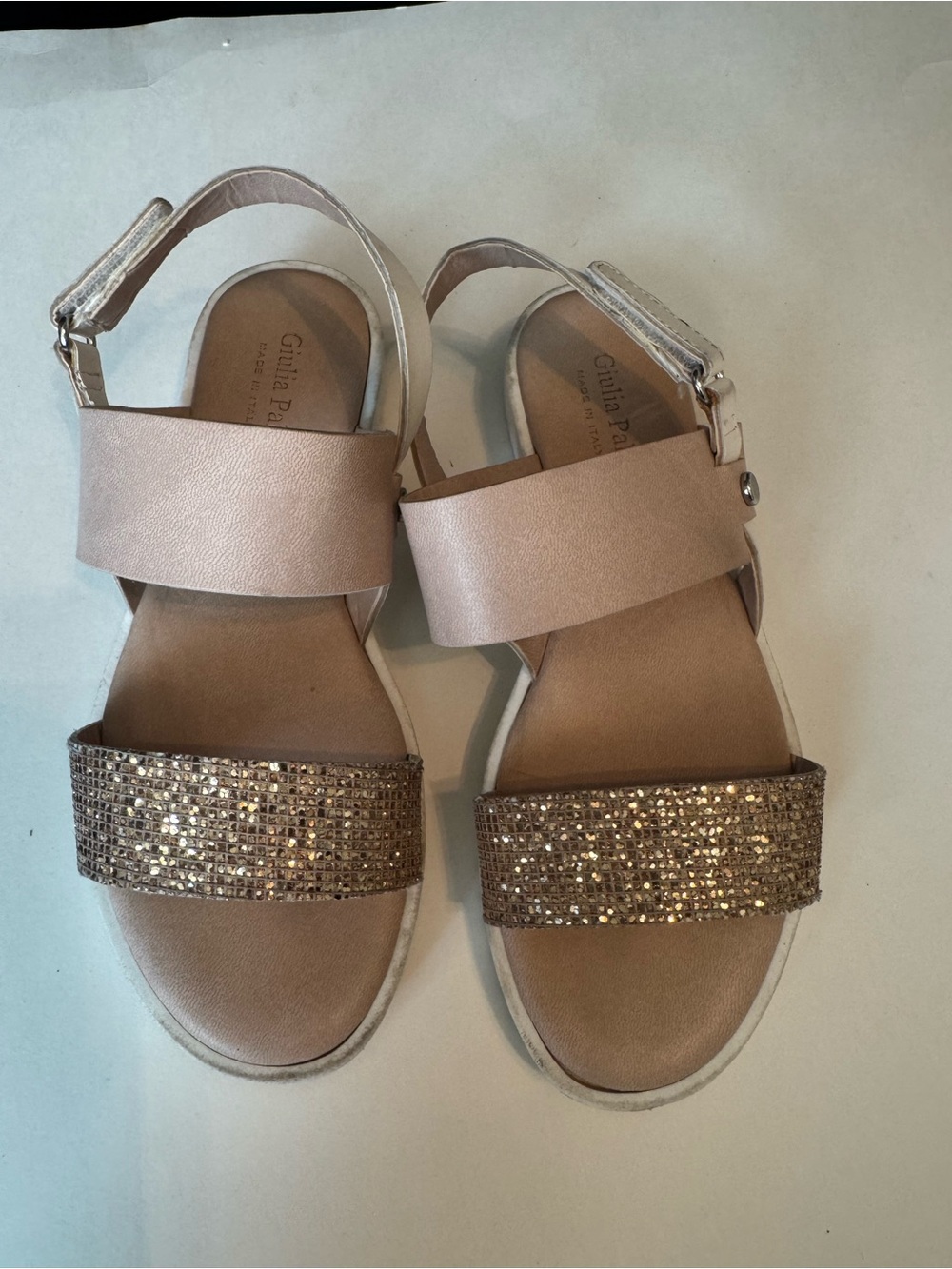 4Y Guilia Palai Girls' Glitter Strap Sandals in Rose Gold